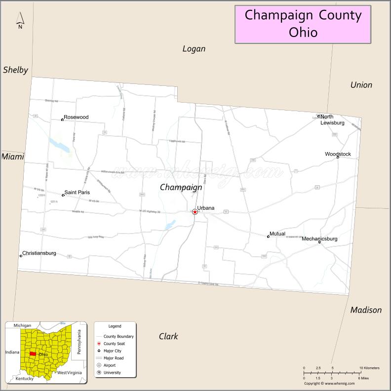 Map of Champaign County, Ohio