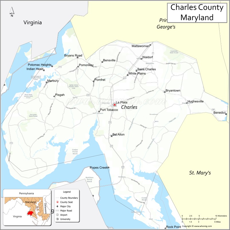 Map of Charles County, Maryland