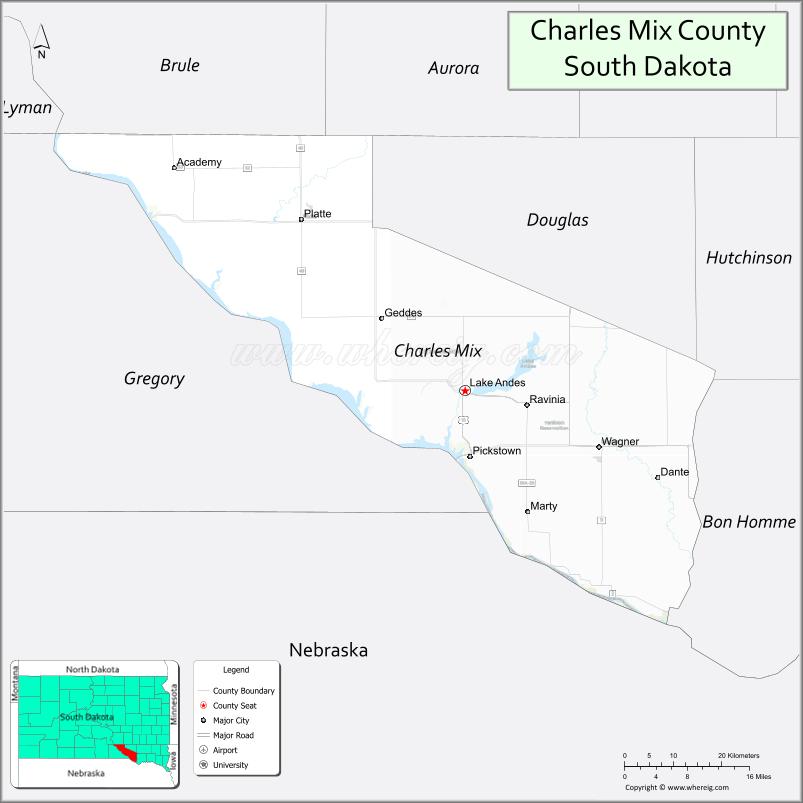 Map of Charles Mix County, South Dakota
