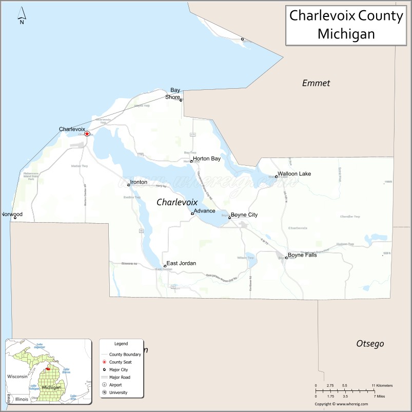 Map of Charlevoix County, Michigan