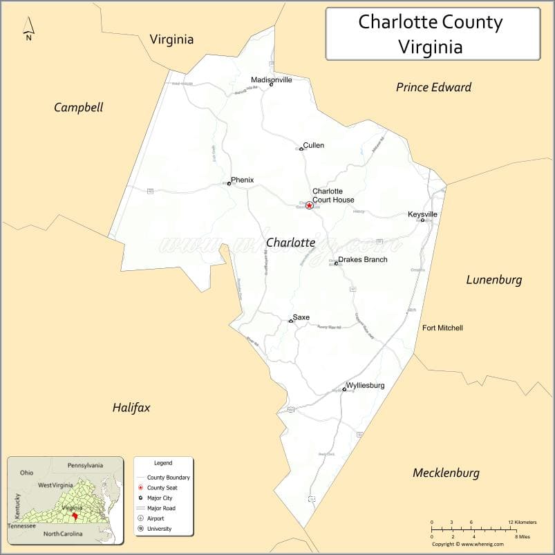 Charlotte County Map, Virginia, USA