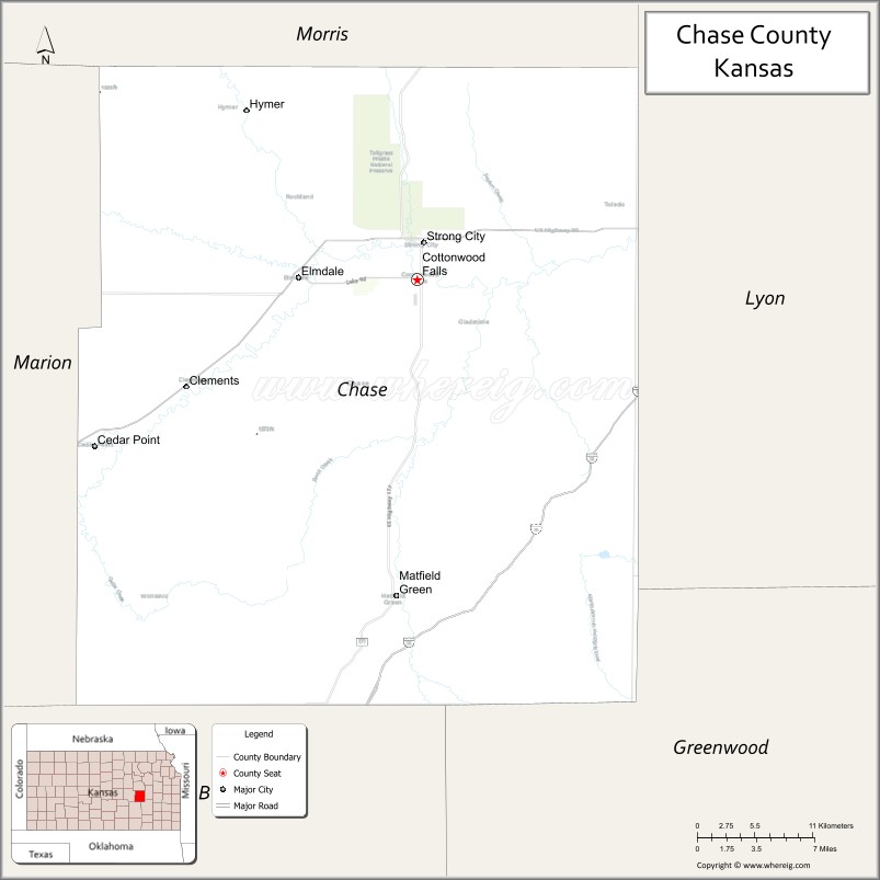 Map of Chase County, Kansas