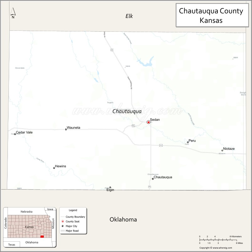 Map of Chautauqua County, Kansas