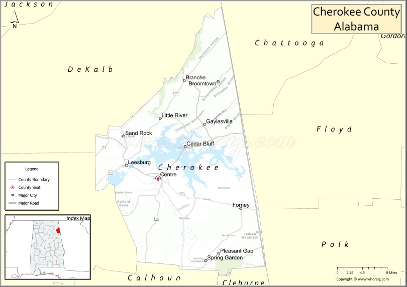 Map of Cherokee County, Alabama