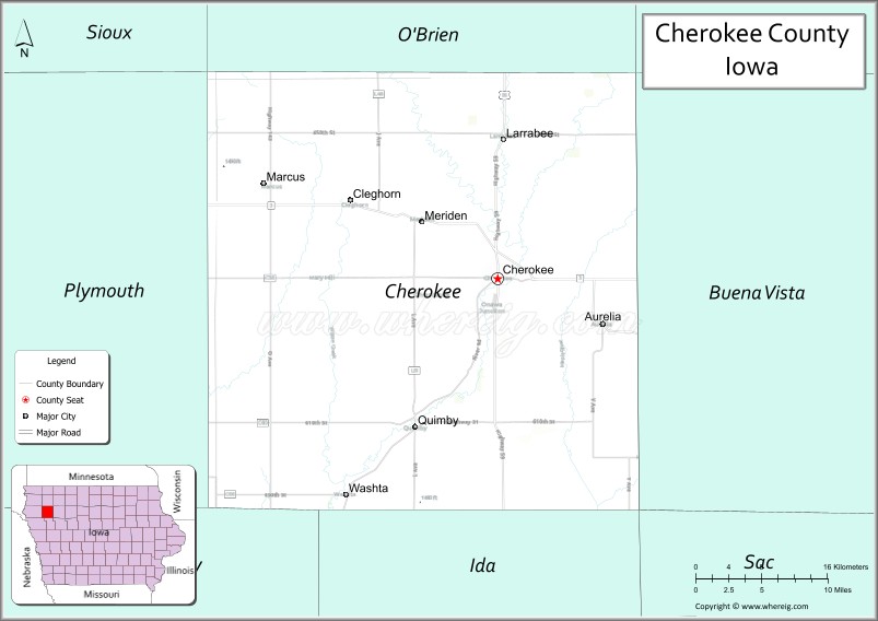 Map of Cherokee County, Iowa