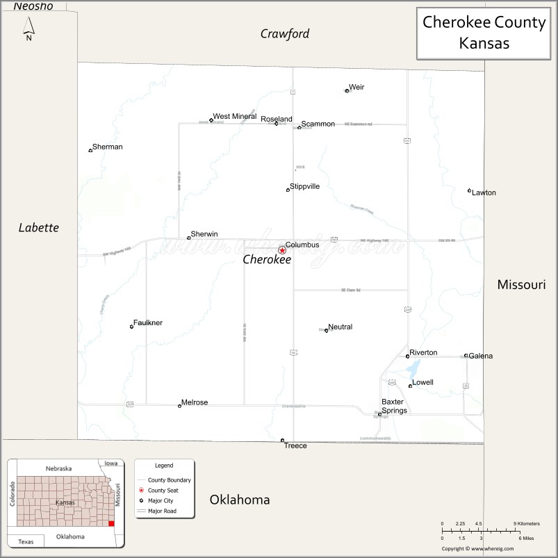 Map of Cherokee County, Kansas