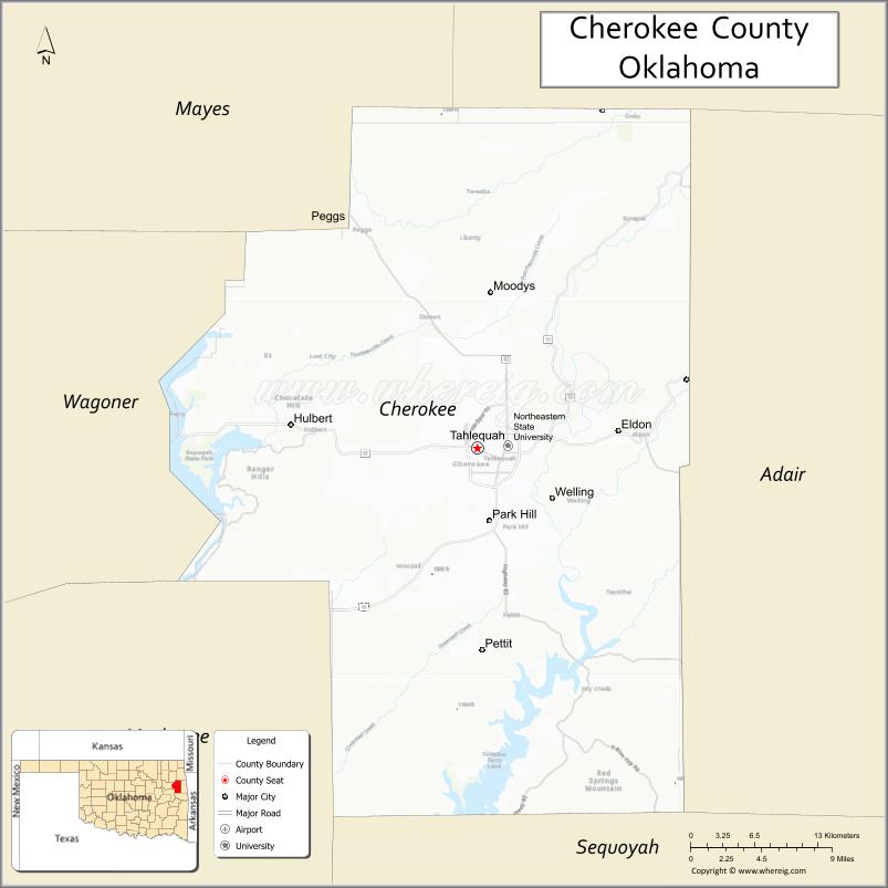 Map of Cherokee County, Oklahoma