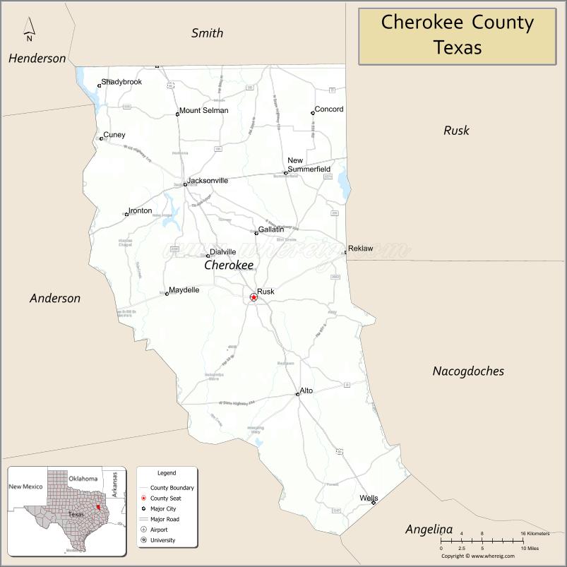 Map of Cherokee County, Texas