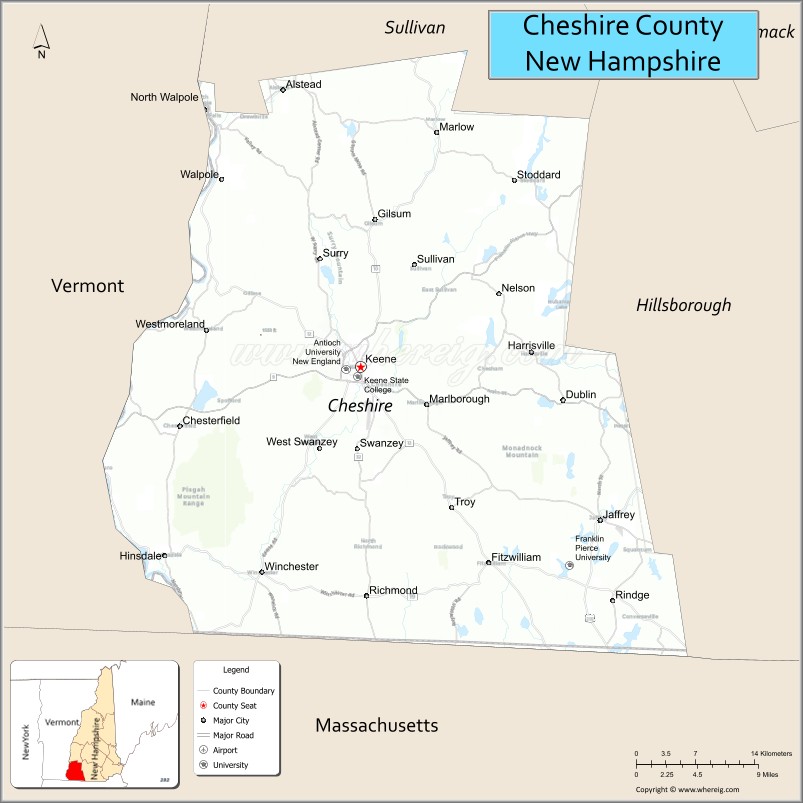 Map of Cheshire County, New Hampshire