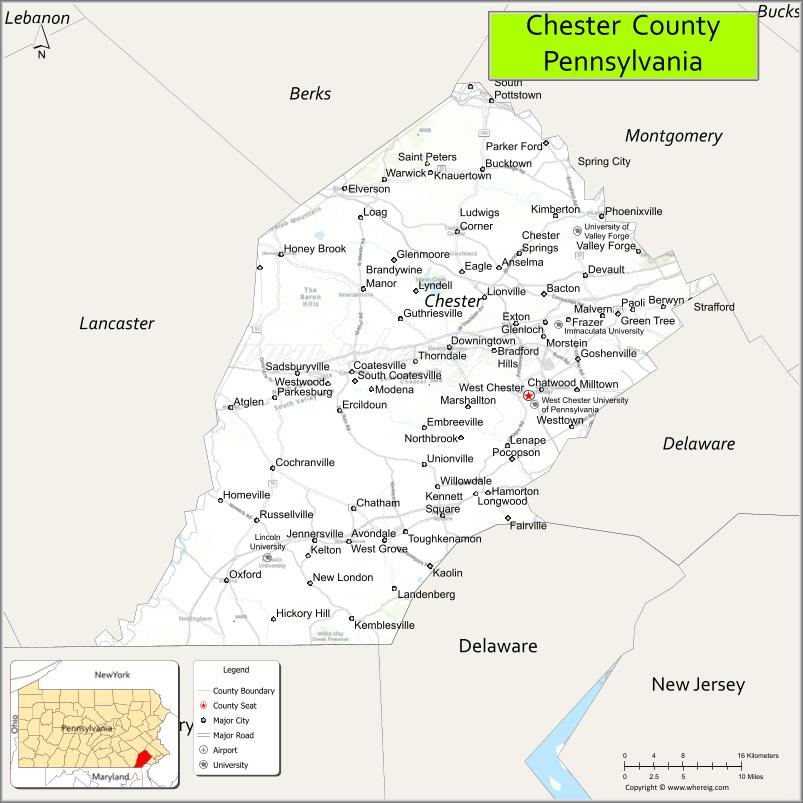 Map of Chester County, Pennsylvania