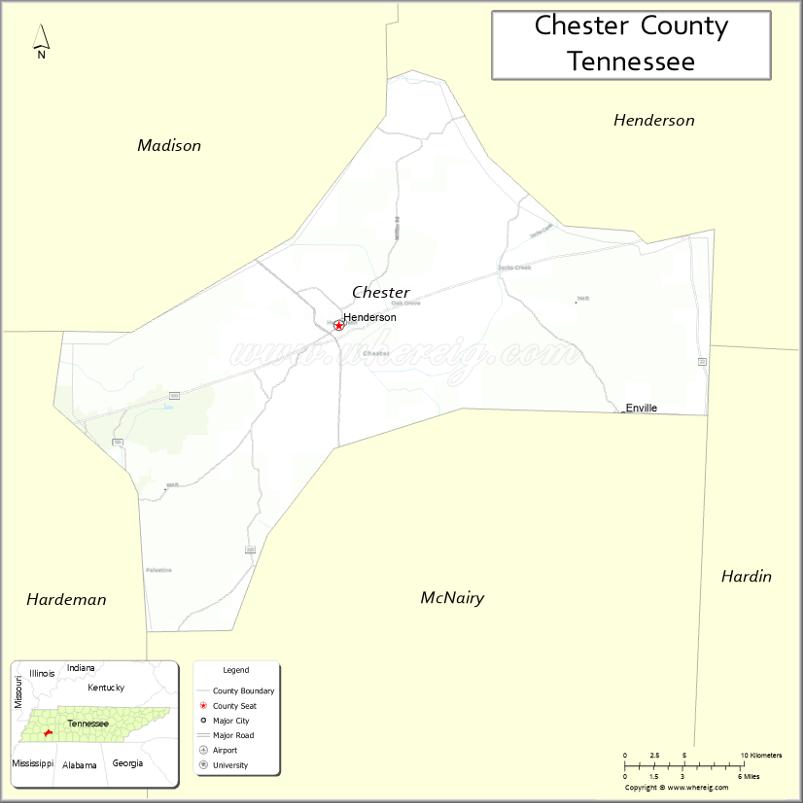 Map of Chester County, Tennessee
