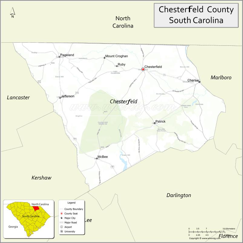 Map of Chesterfield County, South Carolina