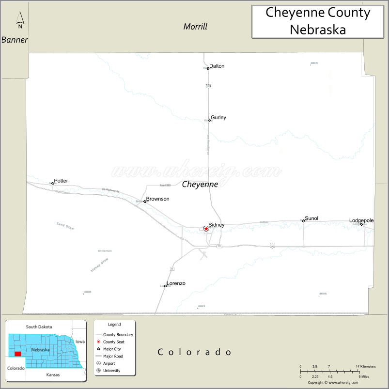 Map of Cheyenne County, Nebraska