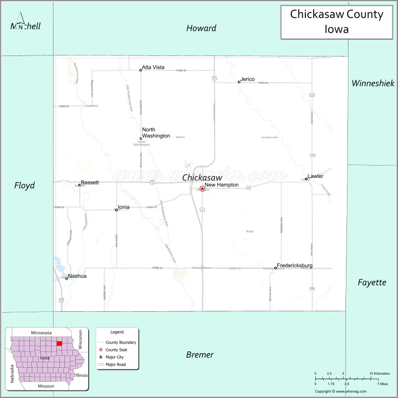 Map of Chickasaw County, Iowa