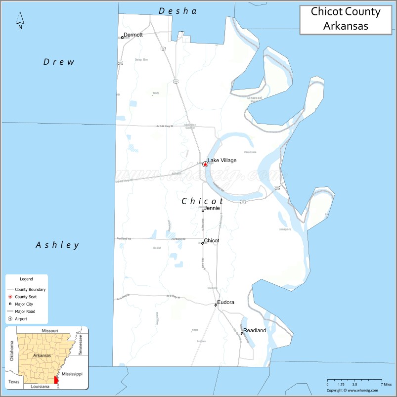 Map of Chicot County, Arkansas