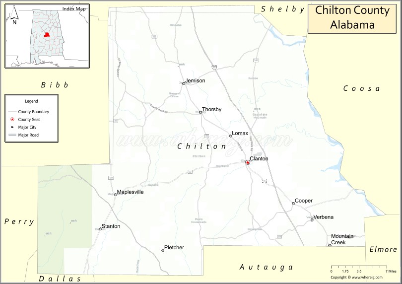 Map of Chilton County, Alabama