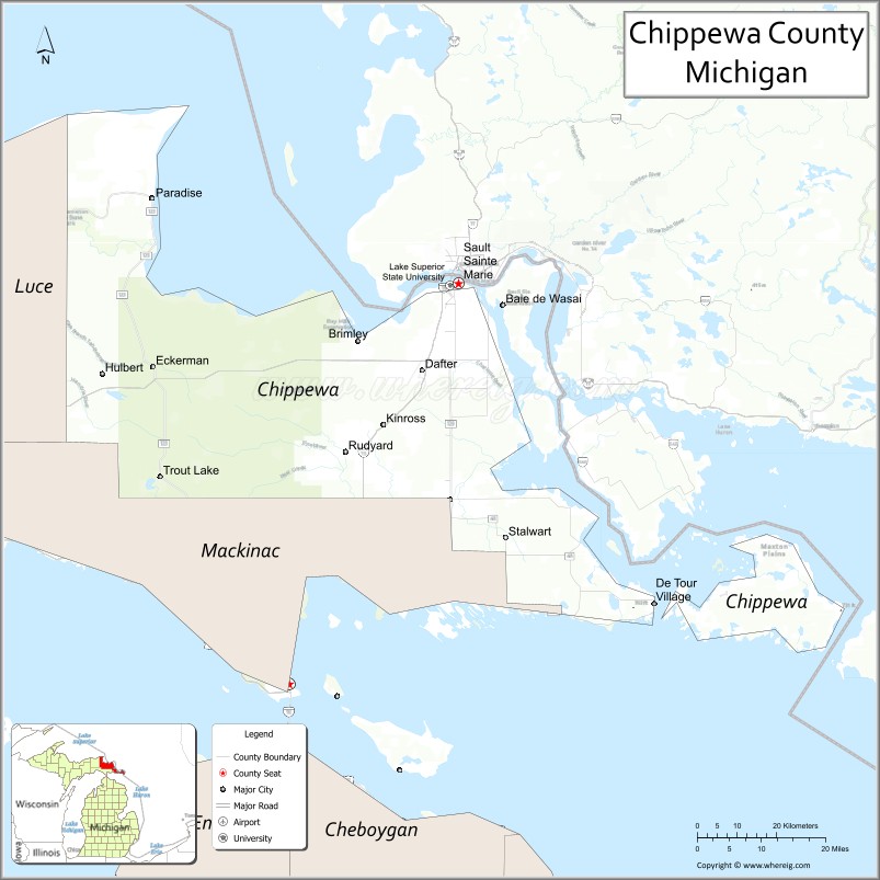 Map of Chippewa County, Michigan