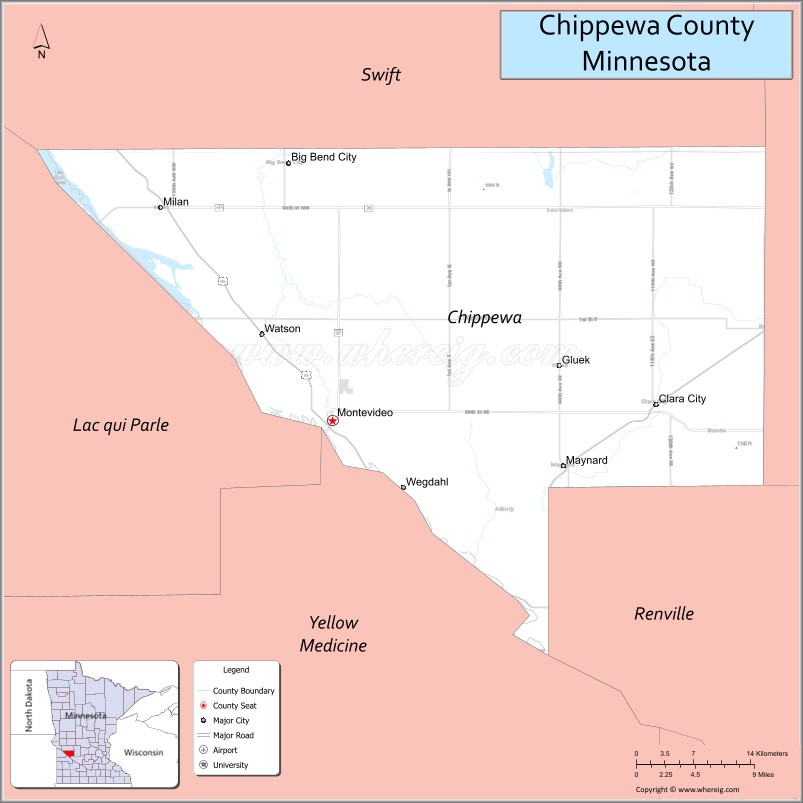 Map of Chippewa County, Minnesota