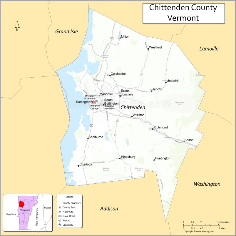 Map of Chittenden County, Vermont