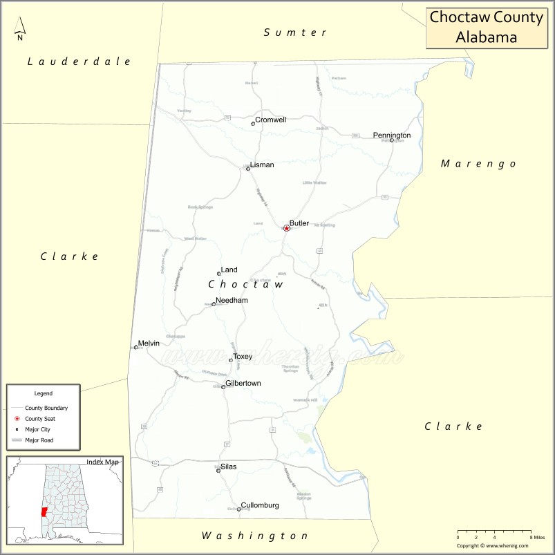Map of Choctaw County, Alabama