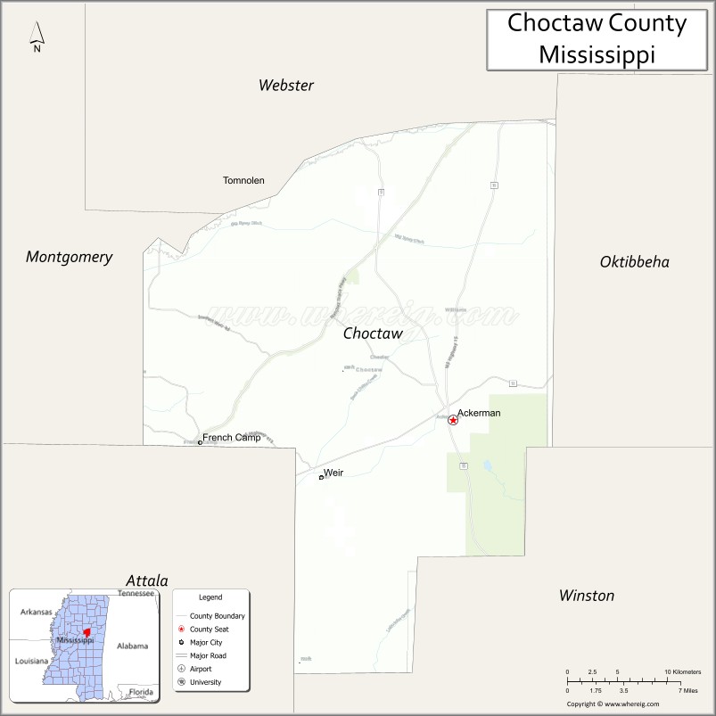 Map of Choctaw County, Mississippi