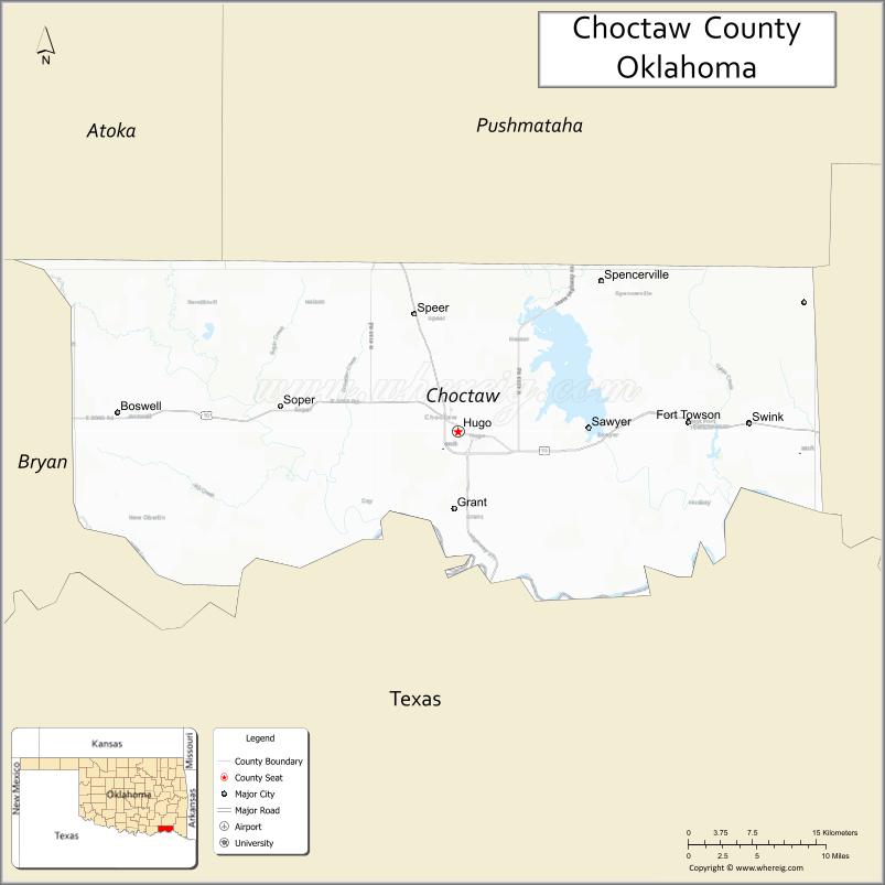 Map of Choctaw County, Oklahoma