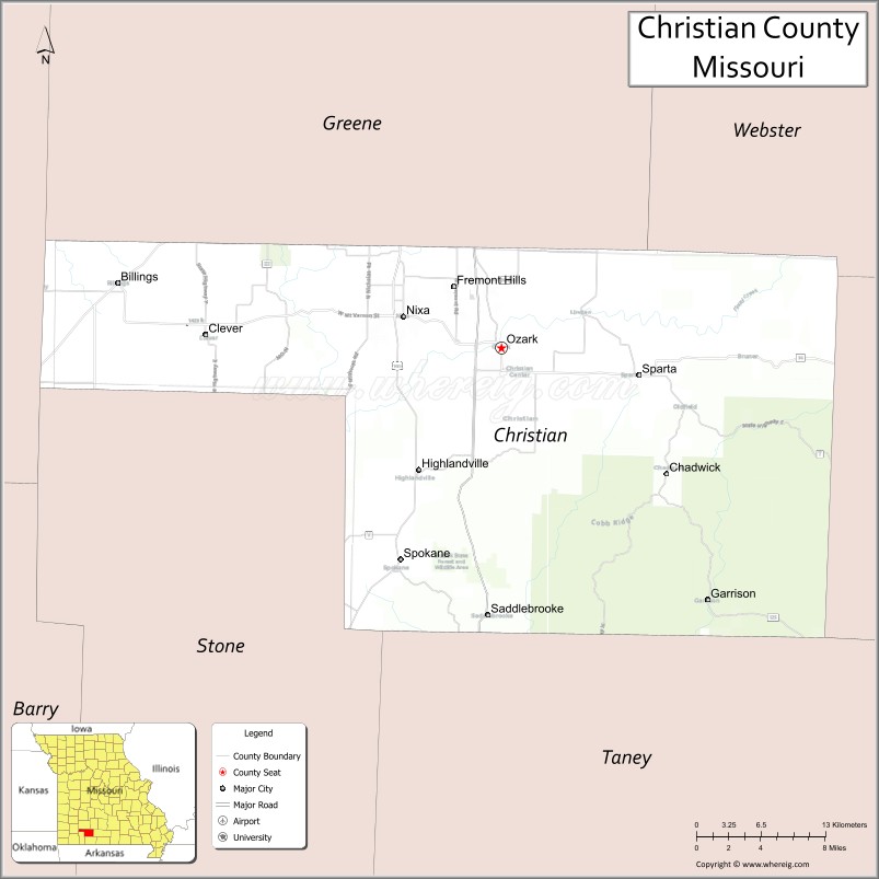 Map of Christian County, Missouri