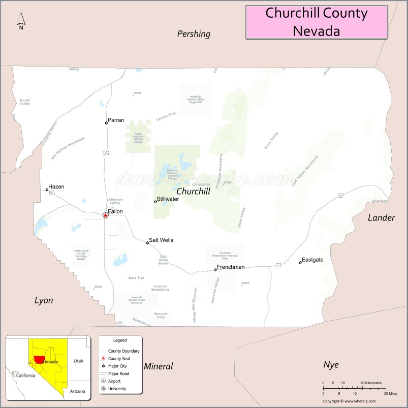 Map of Churchill County, Nevada