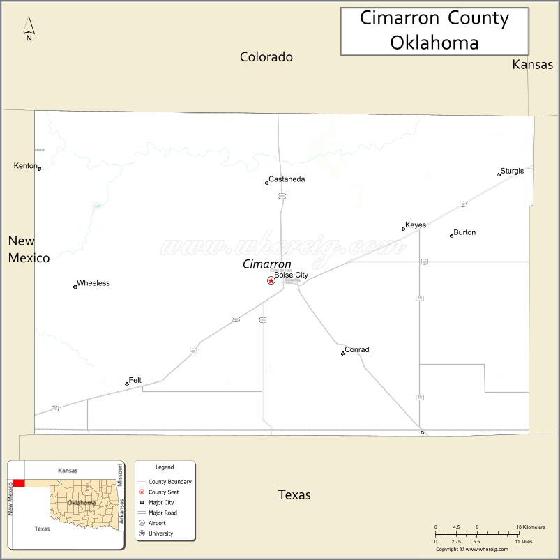 Map of Cimarron County, Oklahoma