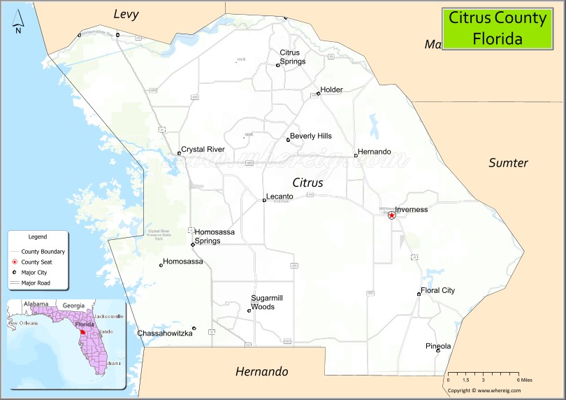 Map of Citrus County, Florida