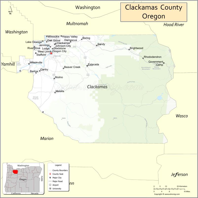 Map of Clackamas County, Oregon