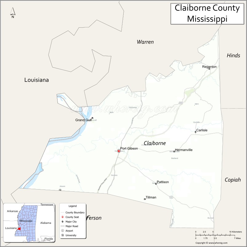 Map of Claiborne County, Mississippi