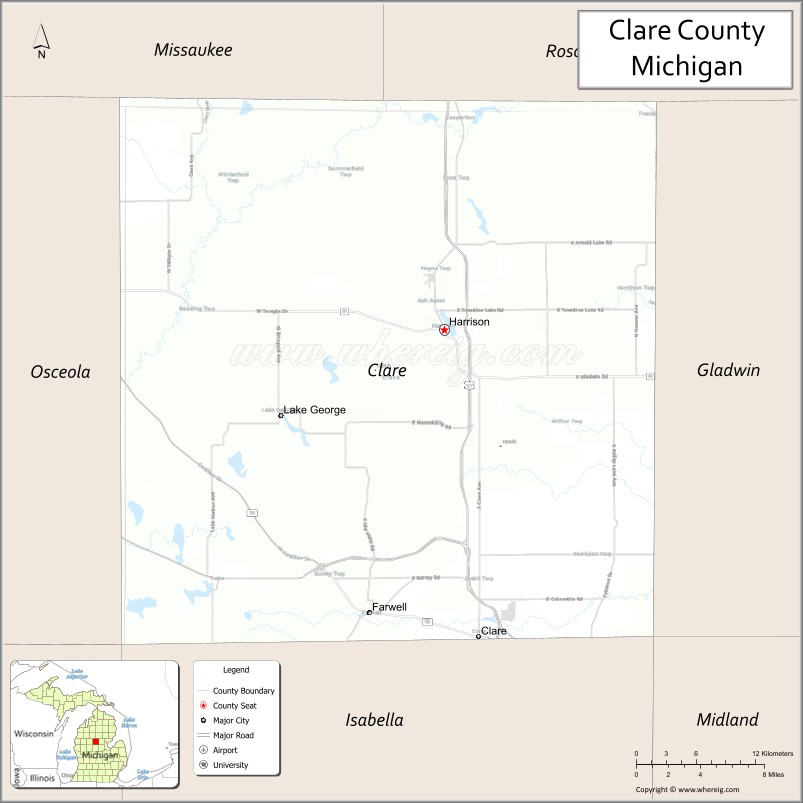 Map of Clare County, Michigan