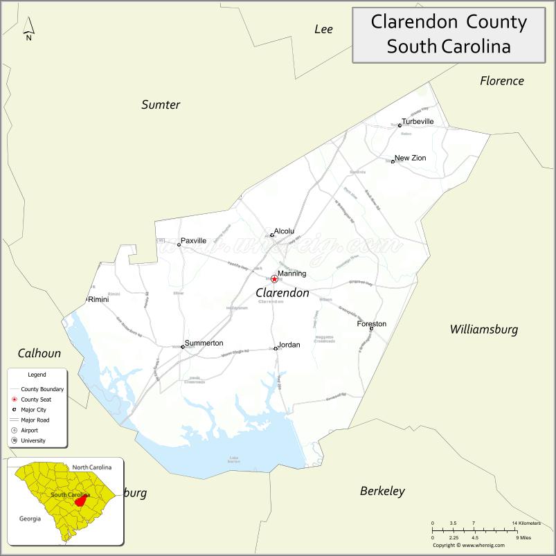 Map of Clarendon County, South Carolina