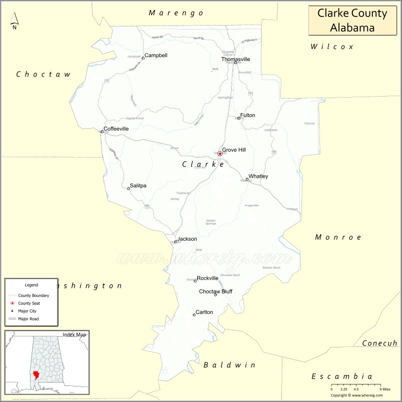 Map of Clarke County, Alabama