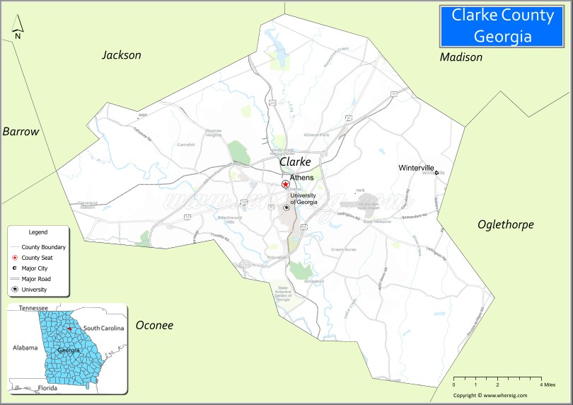Map of Clarke County, Georgia