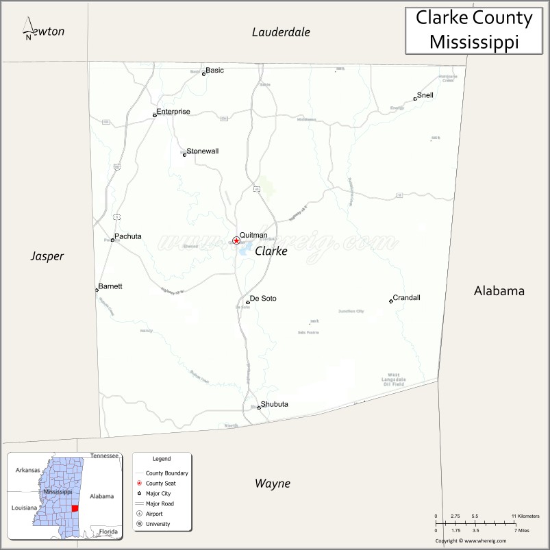 Map of Clarke County, Mississippi