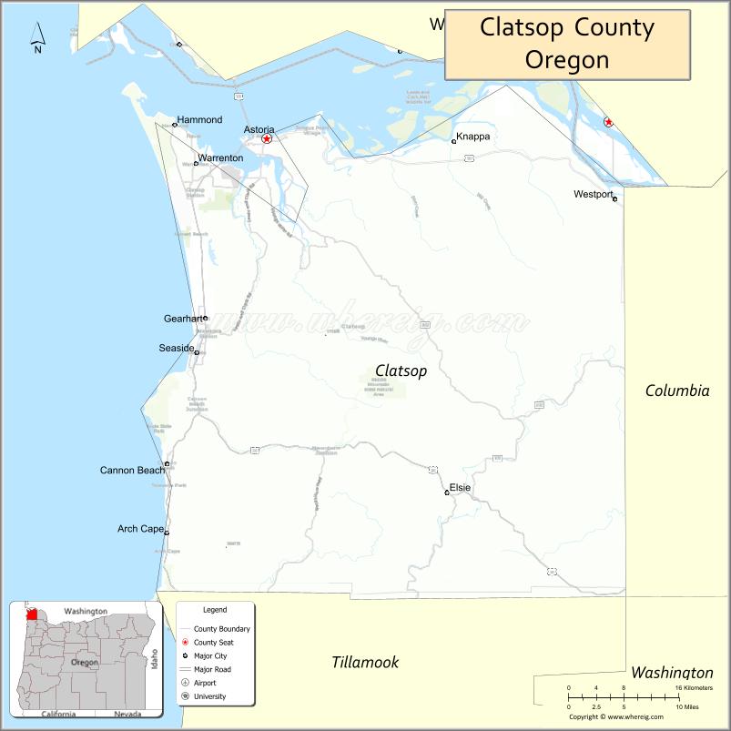 Map of Clatsop County, Oregon