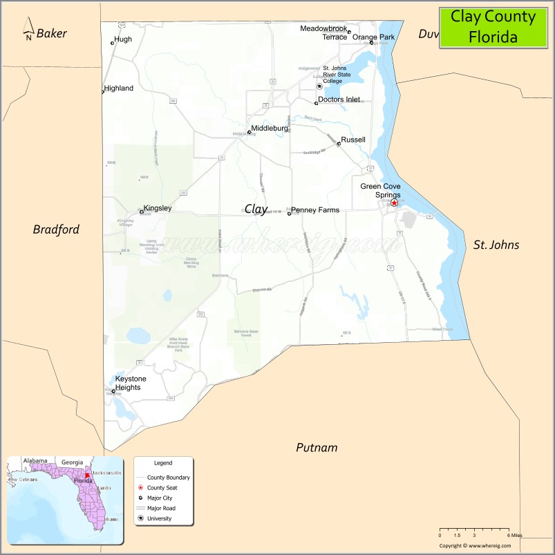 Map of Clay County, Florida