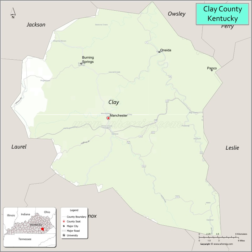 Map of Clay County, Kentucky
