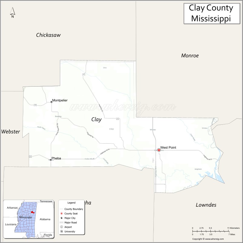 Map of Clay County, Mississippi