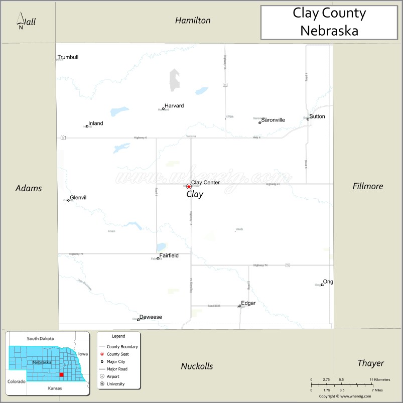 Map of Clay County, Nebraska