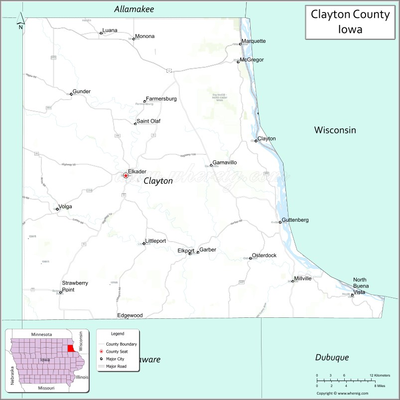 Map of Clayton County, Iowa