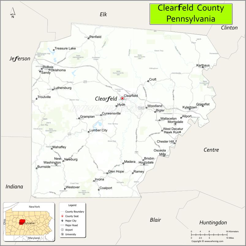 Map of Clearfield County, Pennsylvania