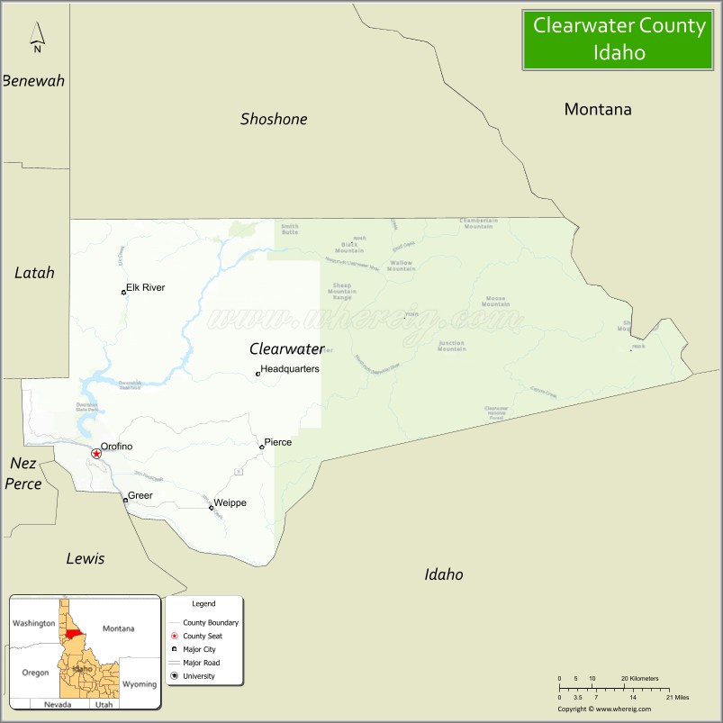 Map of Clearwater County, Idaho