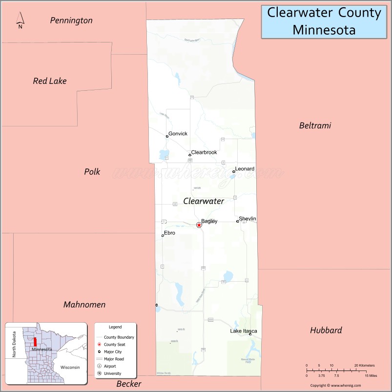 Map of Clearwater County, Minnesota