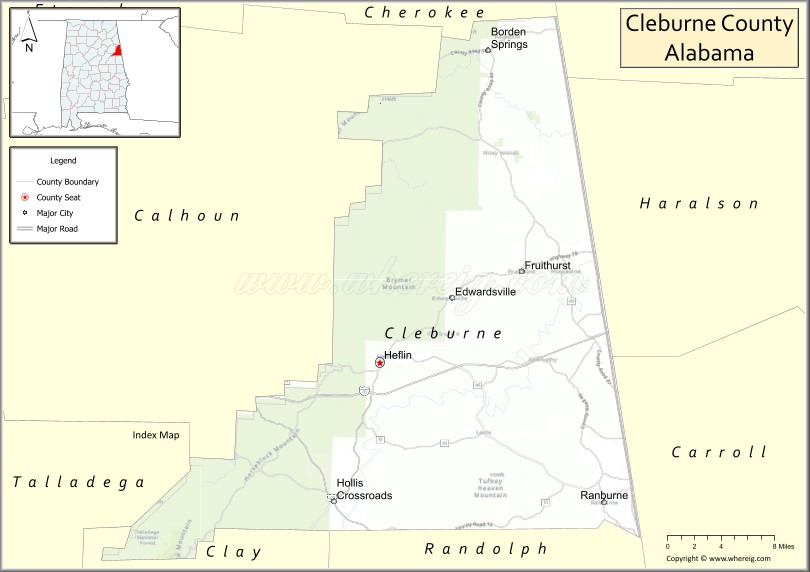 Cleburne County Map , Alabama, USA
