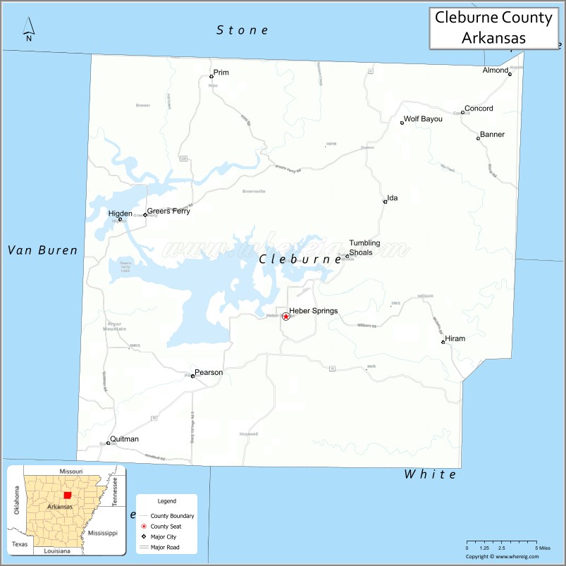 Map of Cleburne County, Arkansas