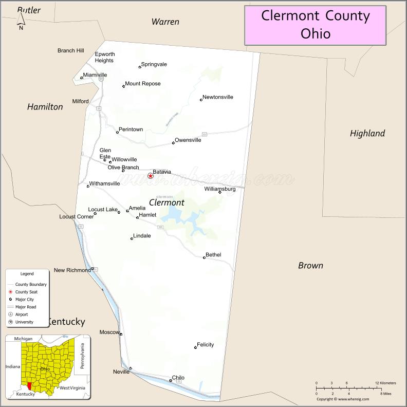 Map of Clermont County, Ohio