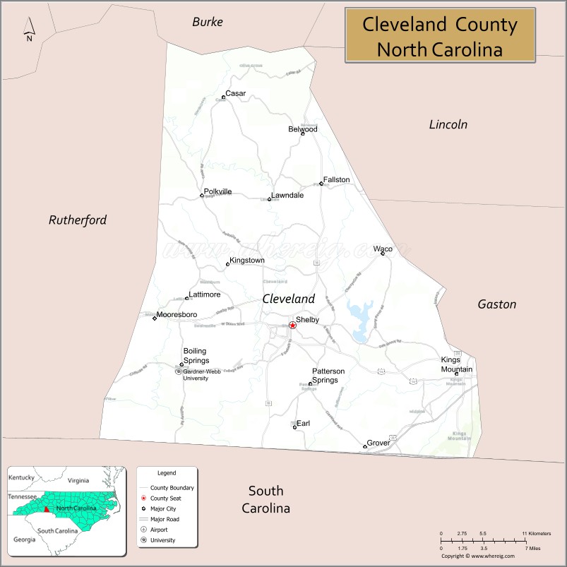 Map of Cleveland County, North Carolina
